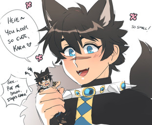 angry blue_eyes collar dialogue duo facial_scar fangs human_and_animal_ears male micro multi_ear open_mouth scar speech_bubble spiked_collar spikes square_crossover teeth raynui nu:_carnival garu_(nu:_carnival) karu_(nu:_carnival) animal_humanoid canid canid_humanoid canine canine_humanoid humanoid mammal mammal_humanoid wolf_humanoid hi_res
