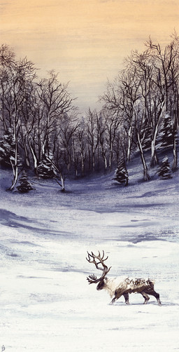 day detailed_background feral forest landscape male outside plant snow solo tree kanizo cervine deer elk mammal 2015 digital_media_(artwork)
