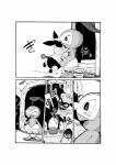 absurd_res anthro blush comic dialogue embrace feral generation_3_pokemon generation_4_pokemon generation_5_pokemon grass group hi_res hug humanoid japanese_text komarukoune leaf monochrome nintendo nuzleaf plant pokemon pokemon_(species) pokemon_mystery_dungeon riolu spike_chunsoft tepig text translated