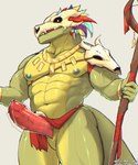 abs animal_genitalia anthro bodily_fluids erection genital_fluids genital_slit genitals green_body male male_anthro mask muscular muscular_anthro muscular_male navel nipples penis precum simple_background skull_mask solo exsys terraria witch_doctor_(terraria) lihzahrd lizard reptile scalie 5:6 digital_drawing_(artwork) digital_media_(artwork)