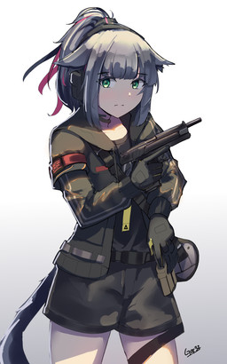 animal_ears belt bottomwear clothed clothing electronics female fully_clothed gun hair handgun headgear headphones headset holding_gun holding_handgun holding_object holding_pistol holding_ranged_weapon holding_weapon jacket looking_aside pistol ranged_weapon shorts simple_background solo standing tail topwear trigger_discipline weapon white_background gar32 arknights hypergryph studio_montagne jessica_(arknights) animal_humanoid cat_humanoid felid felid_humanoid feline feline_humanoid humanoid mammal mammal_humanoid tailed_humanoid 2020 5:8 absurd_res hi_res