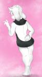 anthro backsack balls biped blush bottomless butt clothed clothing digitigrade dutch_angle genitals horn looking_at_viewer looking_back male rear_view shota solo standing sweater topwear virgin_killer_sweater young v-d-k meme_clothing undertale undertale_(series) asriel_dreemurr boss_monster_(undertale) bovid caprine goat mammal absurd_res hi_res meme