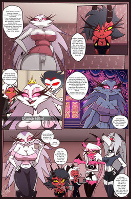 angry anthro big_breasts blush bodily_fluids bottomwear breasts censored_breasts censored_genitalia censored_nipples censored_vulva clothing eyelashes female freckled_face freckles glistening_eyelids group long_eyelashes male profanity shorts soft_abs tear_trough tears text tight_clothing tuft gatojack3 hellaverse helluva_boss mythology loona_(helluva_boss) millie_(helluva_boss) moxxie_(helluva_boss) stella_(helluva_boss) stolas_(helluva_boss) verosika_mayday canid canid_demon canine demon demon_humanoid hellhound humanoid imp mammal mythological_canine mythological_creature owl_demon succubus absurd_res censored comic english_text hi_res