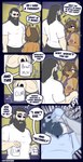 anthro beard breasts brown_body brown_fur brown_hair clothed clothing container cup dialogue drinking drinking_milk duo eyewear facial_hair female fur glasses hair male muscular muscular_male nipple_piercing nipples piercing simple_background text the_man jane_(the_man) the_man_(character) deer human humanoid mammal absurd_res comic english_text hi_res