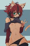 alchemical_symbol anthro areola blush bra bra_lift breasts camel_toe clothed clothing clothing_lift exposed_breasts eyewear female female_anthro fur glasses hair kemono looking_at_viewer mouth_hold multicolored_body multicolored_fur multicolored_hair multicolored_tail navel nipples panties partially_clothed solo symbol tail underwear underwear_down wearing_glasses amboyna aeiou_(yoako) domestic_cat felid feline felis mammal 2023 2:3 alternate_version_at_source digital_media_(artwork) hi_res