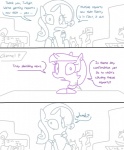 electronics female group horn microphone necktie news sign text tongue the_weaver friendship_is_magic hasbro my_little_pony mythology rarity_(mlp) twilight_sparkle_(mlp) equid equine mammal mythological_creature mythological_equine unicorn english_text monochrome