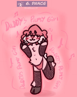 anthro blush bulge clothing daddy_kink dancing femboy fingers fishnet_clothing fishnet_legwear fluffy_ears hooved_fingers hooves horn hypnosis legwear male mind_control music panties solo text underwear bean0tastic hypnovember hypnovember2025 beanie_(bean0tastic) bovid caprine mammal sheep digital_drawing_(artwork) digital_media_(artwork) english_text hi_res
