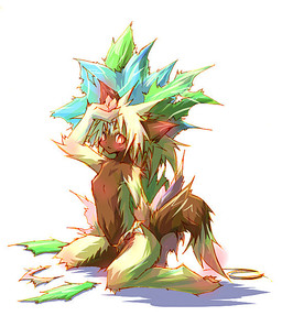 anthro belly biped blush breasts brown_belly brown_body brown_fur fantasy feet female fluffy fluffy_tail fur hair kneeling long_hair multicolored_body multicolored_fur nude paws simple_background small_breasts solo tail tan_body tan_fur two_tone_body two_tone_fur white_background white_hair kolshica mammal unknown_species source_request