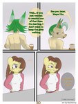 3:4 absurd_res angry anthro breasts canid canine clothed clothing comic dialogue digital_drawing_(artwork) digital_media_(artwork) duo eeveelution english_text female female_anthro flamberry_(artist) fur generation_4_pokemon generation_5_pokemon hair hi_res leafeon lyennan_venizee_flare_(flamberry) male male_anthro mammal maya_lin_(flamberry) mienfoo nintendo open_mouth pokemon pokemon_(species) simple_background smile text