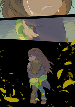 ambiguous_gender ambiguous_human anthro biped black_background bodily_fluids brown_hair closed_smile clothed clothed_female clothed_human clothing crying detailed_background duo feels female frown hair hug leaf light_body light_skin mouth_closed purple_body purple_scales scales simple_background smile tears rangai deltarune undertale_(series) kris_dreemurr susie_(deltarune) human mammal reptile scalie 2021 comic digital_drawing_(artwork) digital_media_(artwork) english_description japanese_description female_(lore)