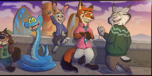 anthro blue_body blue_scales bottomwear brown_body brown_fur buckteeth clothing collared_shirt dress_shirt fangs female feral fur grey_body grey_fur group jacket male multicolored_body multicolored_fur multicolored_scales necktie open_mouth orange_body orange_fur pants pencil_(object) purple_eyes scales shirt shorts sweater teeth topwear two_tone_body two_tone_fur two_tone_scales ventral_scales whiskers damgo disney zootopia gary_de'snake judy_hopps nibbles_maplestick nick_wilde pawbert_lynxley beaver canada_lynx canid canine european_rabbit felid feline fox lagomorph leporid lynx mammal oryctolagus pit_viper rabbit red_fox reptile rodent scalie snake true_fox viper 2025 digital_media_(artwork) hi_res