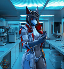 5_fingers anthro clothed clothed_anthro clothed_female clothing coat cybernetics female fingers furniture glowing glowing_eyes grey_body grey_hair hair humanoid_hands inside laboratory laboratory_equipment looking_down machine multicolored_body red_eyes scientific_instrument short_hair solo standing synthetic topwear white_body xpasha122x petruz_(modeler) unauthorized_life amelia_(petruz) android canid canine canis cyborg jackal mammal robot 2025 3d_(artwork) absurd_res digital_media_(artwork) hi_res source_filmmaker_(artwork)