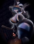 anthro big_breasts black_nose blue_body blue_hair blush blush_stickers breasts clothing eyebrows female hair hat headgear headwear holidays lips machine one_eye_closed pink_lips solo thick_thighs white_body witch_hat sunr4y five_nights_at_freddy's five_nights_at_freddy's_2 halloween scottgames toy_bonnie_(fnaf) animatronic lagomorph leporid mammal rabbit robot 2024 3d_(artwork) absurd_res digital_media_(artwork) hi_res