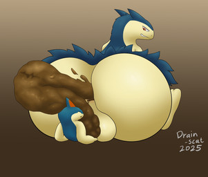 anthro anus backsack balls big_balls big_butt blue_body blue_fur brown_eyes butt diarrhea duo eyes_closed feces feces_in_ass feces_on_body feces_on_face feces_pile fur genitals looking_back male multicolored_body pooping pooping_on_another scatplay simple_background sitting sitting_on_another size_difference size_play tail tan_body tan_fur tea_bagging two_tone_body wide_hips drain_scat nintendo pokemon generation_2_pokemon mammal pokemon_(species) quilava typhlosion 2025 hi_res