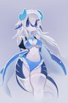 anthro big_tail bikini blue_bikini blue_body blue_clothing blue_eyes blue_horn blue_scales blue_swimwear clothing curled_horn female frilly frilly_bikini frilly_clothing frilly_swimwear horn maid_headdress scales solo swimwear tail two-piece_swimsuit soda_uyu soda_(soda_uyu) fish marine shark 2022 absurd_res hi_res