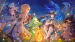 ambiguous_gender bard blonde_hair blue_body brown_body campfire chicken_meat csyday detailed_background dragon dvalin dvalin_(genshin_impact) floppy_ears flying food genshin_impact green_body hair hi_res koholasaurus lumine_(genshin_impact) lyre meat mihoyo musical_instrument mythological_creature mythological_scalie mythology night paimon_(genshin_impact) playing_music plucked_string_instrument saurian_(genshin_impact) scalie shooting_star sitting star string_instrument tepetlisaurus venti_(genshin_impact) white_hair young yumkasaurus