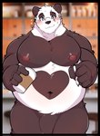 anthro belly big_belly black_nose blush genitals humanoid_hands male moobs navel nipples overweight overweight_male penis scar solo white_body seintaur bear giant_panda mammal 2022 hi_res