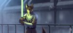 anthro brown_body brown_clothing brown_fur clothed clothing fur green_eyes green_lightsaber head_tuft holding_lightsaber lightsaber male melee_weapon mouth_closed outside snow snowing solo standing tan_body tan_fur tuft weapon cereus93 star_wars canid canine canis domestic_dog german_shepherd herding_dog mammal pastoral_dog portrait three-quarter_portrait