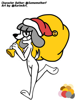 anthro christmas_clothing christmas_headwear clothing female floppy_ears fur genitals gesture grey_hair hair hat headgear headwear holidays looking_at_viewer nipples nude sack santa_hat simple_background slim slim_anthro slim_female smile solo tail thin_legs thin_thighs vulva white_background white_body white_fur karimart christmas fifi_(somemf) canid canine canis domestic_dog mammal poodle 3:4 digital_drawing_(artwork) digital_media_(artwork) hi_res