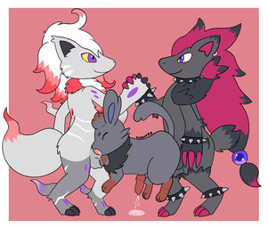 anal balls bestiality bodily_fluids cum cum_while_penetrated fellatio feral feral_penetrated genital_fluids genitals gesture group handshake knot knotting male male/male oral penetration penile sex spitroast trio zoroak88 nintendo pokemon zoro_(zoroak) eeveelution generation_5_pokemon generation_6_pokemon generation_8_pokemon hisuian_form hisuian_zoroark pokemon_(species) regional_form_(pokemon) sylveon zoroark zorua absurd_res hi_res