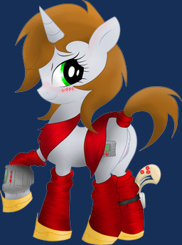 alternate_universe anus blush bottomwear brown_hair butt clothed clothing cutie_mark female feral footwear fur genitals gold_(metal) green_eyes grey_body grey_fur gun hair handgun hooves horn horseshoe leg_warmers legwear miniskirt no_underwear pip-boy pistol ranged_weapon red_clothing revolver scarf skirt smile socks solo tail tail_wraps vulva weapon wrap wraps jetwave fallout fallout_equestria hasbro microsoft my_little_pony mythology fan_character littlepip equid equine horse mammal mythological_creature mythological_equine pony unicorn 2012 absurd_res alpha_channel hi_res