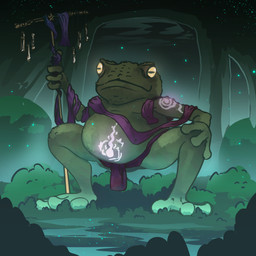 3_toes anthro bottomwear clothing crouching feet green_body green_skin loincloth male overweight overweight_male solo toes yellow_eyes dakkawoof amphibian frog toad_(frog) 1:1 2023 hi_res