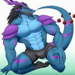 abs anthro antlers barazoku black_boxer_briefs black_clothing black_hair black_underwear boxer_briefs bulge clothing eyebrows hair horn looking_at_viewer male multicolored_body muscular muscular_anthro muscular_male pecs red_sclera solo tail underwear yellow_eyes silentknightowl mythology dragon mythological_creature mythological_scalie scalie hi_res