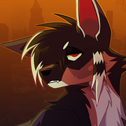 ambiguous_gender black_body black_fur black_markings brown_body brown_fur cheek_dots cheek_spots coontail_hair emo_haircut facial_markings feral fur glistening glistening_eyes gradient_background head_markings highlights_(coloring) lidded_eyes markings multicolored_body multicolored_fur outline pupils red_eyes red_pupils simple_background solo teeth tombstone white_body white_fur white_markings wastepaw jasper_(wastepaw) canid canine canis coydog coyote domestic_dog herding_dog hybrid malinois_dog mammal pastoral_dog sheepdog 1:1 2026 digital_drawing_(artwork) digital_media_(artwork) headshot_portrait hi_res icon portrait shaded shaded_line_art
