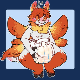 anthro blush blush_lines bodily_fluids clothed clothing diaper fluffy fluffy_tail genital_fluids happy male neck_tuft sitting solo tail tuft unclean_diaper urine used_diaper wearing_diaper wet wet_diaper wetness_indicator wetting flimsy_rivers cole_murphy arthropod insect lepidopteran moth 1:1 alpha_channel