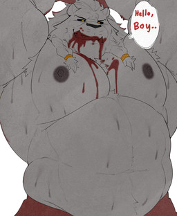 anthro armpit_hair biceps big_muscles black_sclera blood blood_in_mouth blood_on_chest blood_on_face blood_on_hand bodily_fluids body_hair bottomwear braided_mane clothed clothing deltoids dialogue fur hair looking_at_viewer looking_down looking_down_at_viewer male musclegut muscular muscular_anthro muscular_arms muscular_male nipples orange_eyes pecs raised_arms red_bottomwear red_clothing simple_background smile smiling_at_viewer solo sweat talking_to_viewer teeth text white_background white_body white_fur white_hair whitebeast20 image_comics invincible_(image_comics) thokk_(invincible) alien dornian felid mammal 2026 digital_media_(artwork) english_text hi_res