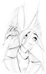 adventure anthro big_ears book clothed clothing fantasy female fur hair leoprid smile solo white_body white_fur thewyvernsweaver last_fables eni_siverets_(last_fables) lagomorph leporid mammal rabbit 2023 absurd_res hi_res monochrome