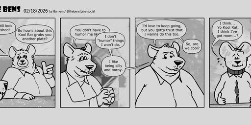 anthro belly biped dialogue duo humanoid_hands male nervous overweight overweight_male sitting text barnem mammal murid murine rat rodent 2026 comic english_text hi_res