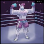 abs anthro biceps big_muscles boxer_briefs boxing boxing_gloves clothed clothing fighting_ring hair handwear hooves horn male muscular muscular_anthro muscular_male nipples pecs pink_hair solo sport underwear unibro_pi mythology unibro_pi_(character) equid equine mammal mythological_creature mythological_equine unicorn 1:1 absurd_res hi_res