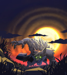 all_fours angry anthro bodily_fluids claws cloud full_moon fur glowing glowing_eyes grass green_eyes low-angle_view male moon muscular night open_mouth outside plant rock saliva sharp_teeth solo tail teeth ffccomic mythology canid canine mammal mythological_canine mythological_creature werecanid werecanine werecreature werewolf digital_media_(artwork) hi_res