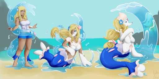 accessory anthro base_one_layout basic_sequence beach big_breasts blonde_hair blue_eyes bottomwear breasts clothed clothing detailed_background featureless_breasts female flower flower_in_hair fused_legs hair hair_accessory human_to_anthro limbs_merging linear_sequence long_hair navel one_row_layout open_mouth pants plant seaside snout solo species_transformation standing starfish_(accessory) surprised three_frame_image three_frame_sequence torn_clothing transformation transformation_sequence water witchofavalon nintendo pokemon aquatic asterozoan echinoderm generation_7_pokemon human mammal pinniped pokemon_(species) primarina shiny_pokemon starfish 2017 sequence