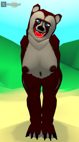 anthro big_breasts breasts brown_body brown_fur curvy_figure female fur looking_at_viewer low_poly nude public public_nudity retro solo thick_thighs breedbowl bear mammal 3d_(artwork) 9:16 digital_media_(artwork) hi_res