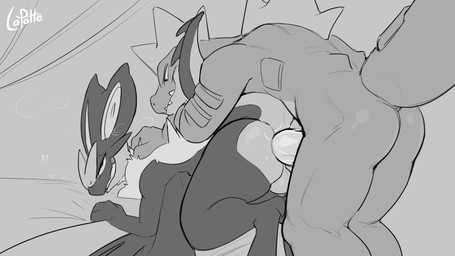 anthro anthrofied backsack balls bent_over butt dominant dominant_male duo erection genitals looking_pleasured male male/male male_penetrated male_penetrating male_penetrating_male muscular muscular_male nude penetration penis rear_view sex lapatte nintendo pokemon feraligatr generation_2_pokemon generation_6_pokemon mammal noivern pokemon_(species) 2025 animated greyscale hi_res monochrome