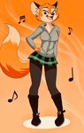 anthro black_eyes bottomwear breasts clothed clothing countershading female footwear happy hoodie leggings legwear long_legs musical_note musical_symbol pose skirt smile solo standing symbol topwear zebra10045 rock_dog darma_(rock_dog) canid canine fox mammal hi_res