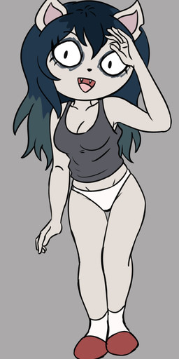 anthro breasts cleavage clothed clothing female footwear front_view looking_at_viewer panties pantsless shirt socks solo standing tank_top thigh_gap topwear underwear white_clothing white_footwear white_panties white_socks white_underwear sumin6301 cartoon_hangover the_summoning claire_(the_summoning) domestic_cat felid feline felis mammal hi_res