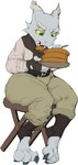 chair clothed clothing eating female fingerless_gloves food furniture gloves green_eyes handwear horn pancake short_stack solo thick_thighs general_proton urza_(the7thprimarch) kobold absurd_res hi_res