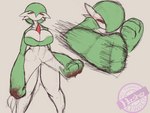 aggressive angry anthro areola areola_slip big_breasts blood bodily_fluids breasts female glowing glowing_eyes punch solo hashcopyrice nintendo pokemon gardevoir generation_3_pokemon pokemon_(species) absurd_res hi_res sketch watermark