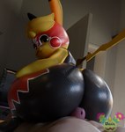 anthro big_butt butt butt_focus clothing cosplay_pikachu_(costume) female feral hot_dogging huge_butt huge_thighs male male/female on_lap sex sitting_on_lap thick_thighs omananimations koreyvee_(modeler) nintendo pokemon kanna_(joaoppereiraus) pikachu_libre generation_1_pokemon pikachu pokemon_(species) 3d_(artwork) absurd_res digital_media_(artwork) hi_res