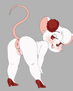 anthro anus bent_over big_anus big_butt blush butt clothing female footwear footwear_only fur genitals high_heels high_heels_only mostly_nude open_mouth plump_labia presenting puffy_anus shoes simple_background solo tail teasing vulva young young_anthro young_female kirisuto noelle_de_mouseille mammal mouse murid murine rodent