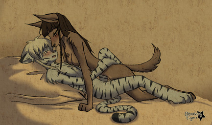 animal_print anthro boy_pussy duo female genitals gynomorph intersex intersex/female intersex/intersex nude penis stripes tiger_print trans_fem barkingtigerr dungeons_and_dragons hasbro wizards_of_the_coast canid canine felid mammal pantherine tabaxi tiger hi_res trans_(lore) trans_man_(lore) trans_woman_(lore)