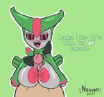 anthro big_breasts blush breast_play breasts dialogue duo erection faceless_character female first_person_view genitals humanoid_genitalia humanoid_penis machine male male/female male_pov nipples nude penis sex simple_background smile text titfuck notsafeforvee nintendo pokemon future_pokemon generation_9_pokemon iron_leaves paradox_pokemon pokemon_(species) robot 2023 absurd_res digital_media_(artwork) english_text hi_res