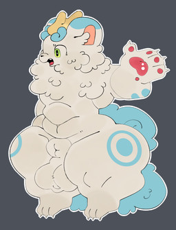 animal_genitalia anthro balls blue_body blue_eyebrows blue_fur blue_markings blue_tail cheek_tuft claws eyebrows facial_tuft fangs feet fluffy fluffy_chest fluffy_tail fully_sheathed fur fur_markings genitals gesture green_eyes heart_symbol horn huge_thighs male markings neck_tuft nude nude_anthro nude_male open_mouth overweight overweight_anthro overweight_male pawpads paws sheath simple_background solo tail teeth thick_thighs tuft white_body viahonie fabulous_beasts mythology tianlu_(fabulous_beasts) mythological_creature pixiu absurd_res hi_res
