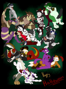 ambiguous_gender anthro female fur group herm holidays horn intersex male male/female male/male markings purple_body spots spotted_markings striped_markings stripes white_body white_fur bloo halloween mythology bahamut_omega draylen garnet_wolfe leona_(ainhanda) nodin novakast pup1k purplecat serena_(spyingredfox) teej_(kitsuneteej) canid canine canis coyote dalmatian domestic_cat domestic_dog dragon felid feline felis fox lagomorph leporid mammal mythological_creature mythological_scalie pantherine procyonid rabbit raccoon scalie tiger hi_res