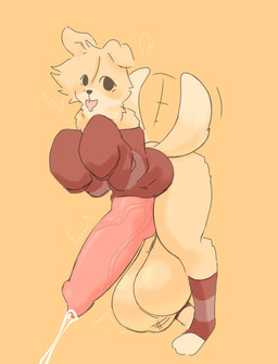 alternate_species animal_genitalia animal_penis anthro balls big_balls big_penis bodily_fluids bottomless bottomless_anthro bottomless_male canine_genitalia canine_penis clothed clothing countershade_face countershading dipstick_tail feet fur genital_fluids genital_raphe genitals hair huge_balls huge_penis hyper hyper_balls hyper_genitalia hyper_penis knot leaning leaning_forward legwear looking_at_viewer male male_anthro markings motion_blur orange_background orange_balls orange_body orange_ears orange_fur orange_hair pattern_clothing pattern_legwear pattern_sweater pattern_topwear penis pink_tongue precum raphe_(anatomy) red_knot red_penis scrotal_raphe simple_background solo striped_clothing striped_legwear striped_sweater striped_topwear stripes sweater tail tail_markings tail_motion tailwag tan_body tan_countershading tan_feet tan_tail_tip throbbing throbbing_penis tongue tongue_out topwear vein veiny_penis horniicat alex_(horniicat) canid canine canis domestic_dog mammal 2025 digital_media_(artwork) hi_res