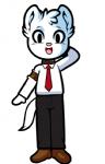 cardboard cardboard_tube clothed clothing happy male smile style_emulation anonymous_artist aggretsuko sanrio gloracle domestic_ferret mammal mustelid musteline true_musteline weasel low_res