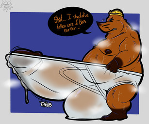 anthro balls balls_outline barefoot belly big_balls big_bulge big_penis bodily_fluids bottomwear boxer_briefs bulge clenched_teeth clothed clothing clothing_pull detailed_bulge dialogue dripping erection erection_under_clothing feet fur genital_fluids genital_outline genitals huge_balls huge_bulge huge_penis humanoid_genitalia humanoid_penis hyper hyper_balls hyper_bulge hyper_genitalia hyper_penis leaking_precum male moobs mostly_nude musk musky_underwear nipples overweight overweight_anthro overweight_male penis penis_outline penis_poking_out precum precum_drip precum_stain precum_through_clothing precum_through_underwear simple_background solo speech_bubble sweat sweatdrop sweaty_body teeth text underwear underwear_only underwear_pull wet wet_clothing wet_underwear gorochuinboxers animal_crossing nintendo mr._resetti eulipotyphlan mammal mole_(animal) 2026 6:5 absurd_res colored digital_drawing_(artwork) digital_media_(artwork) english_text hi_res